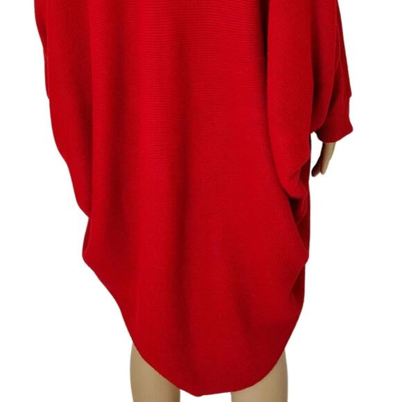 1980s Red Knit Cardigan Open Front Pleated Shoulder Round Hem Sweater One Size - Picture 8 of 9